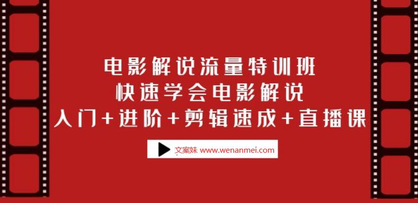 【视频课程】电影解说流量特训班：入门进阶剪辑速成，快速学会电影解说直播课